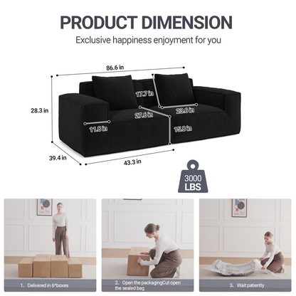 modular sofa can be converted into an oversized sofa bed Free conversion sofa set flexible configuration, soft corduroy cloud velvet fabric two person combination-black