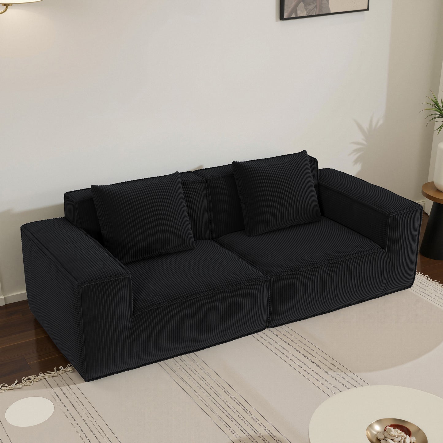 modular sofa can be converted into an oversized sofa bed Free conversion sofa set flexible configuration, soft corduroy cloud velvet fabric two person combination-black