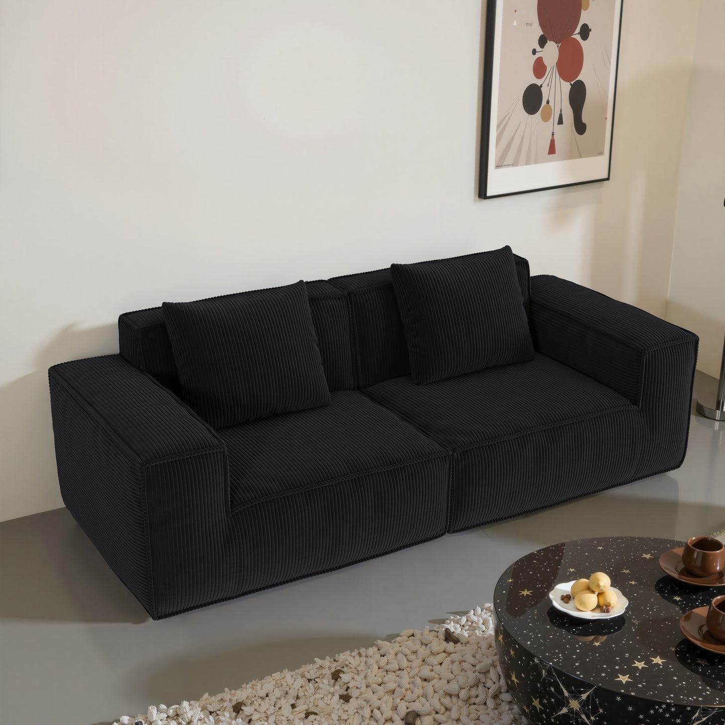 modular sofa can be converted into an oversized sofa bed Free conversion sofa set flexible configuration, soft corduroy cloud velvet fabric two person combination-black