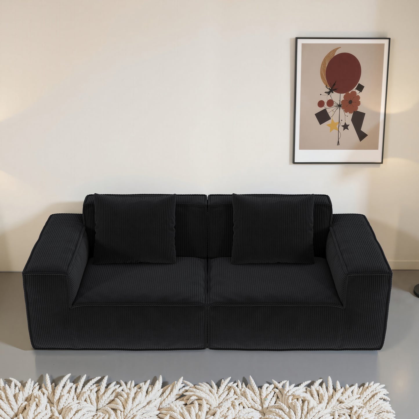 modular sofa can be converted into an oversized sofa bed Free conversion sofa set flexible configuration, soft corduroy cloud velvet fabric two person combination-black
