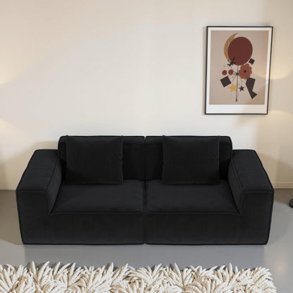 modular sofa can be converted into an oversized sofa bed Free conversion sofa set flexible configuration, soft corduroy cloud velvet fabric two person combination-black