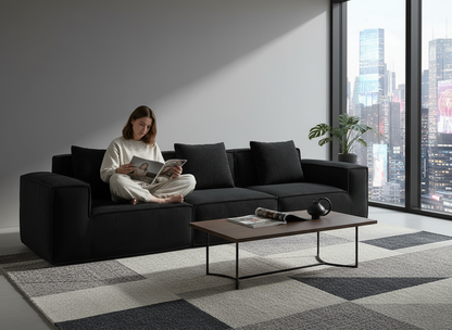 118-inch modular sofa can be converted into an oversized sofa bed Free conversion sofa set flexible configuration, soft corduroy cloud velvet fabric Three-person combination BLACK