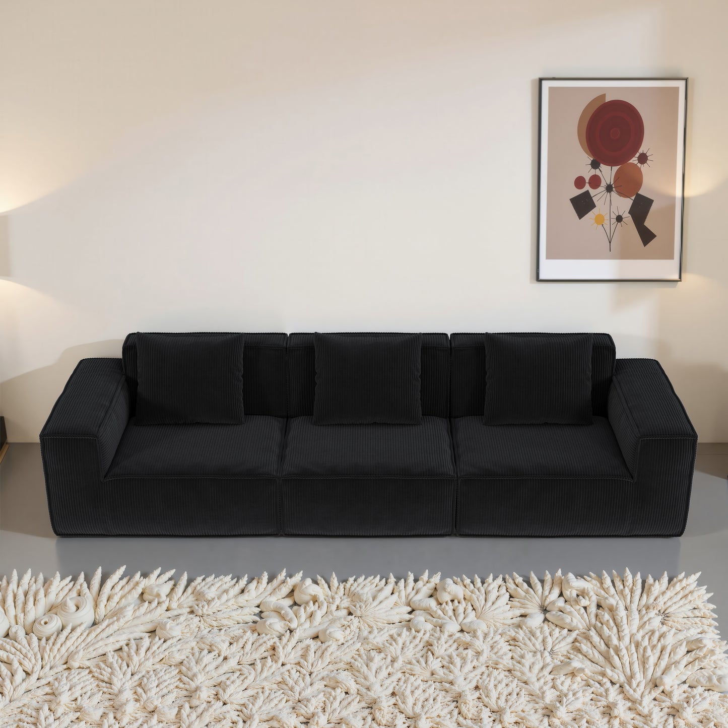 118-inch modular sofa can be converted into an oversized sofa bed Free conversion sofa set flexible configuration, soft corduroy cloud velvet fabric Three-person combination BLACK