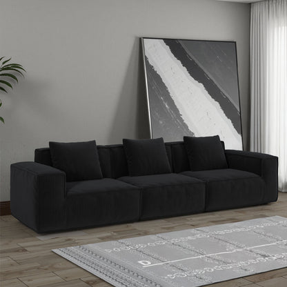 118-inch modular sofa can be converted into an oversized sofa bed Free conversion sofa set flexible configuration, soft corduroy cloud velvet fabric Three-person combination BLACK