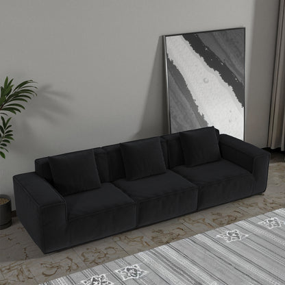 118-inch modular sofa can be converted into an oversized sofa bed Free conversion sofa set flexible configuration, soft corduroy cloud velvet fabric Three-person combination BLACK