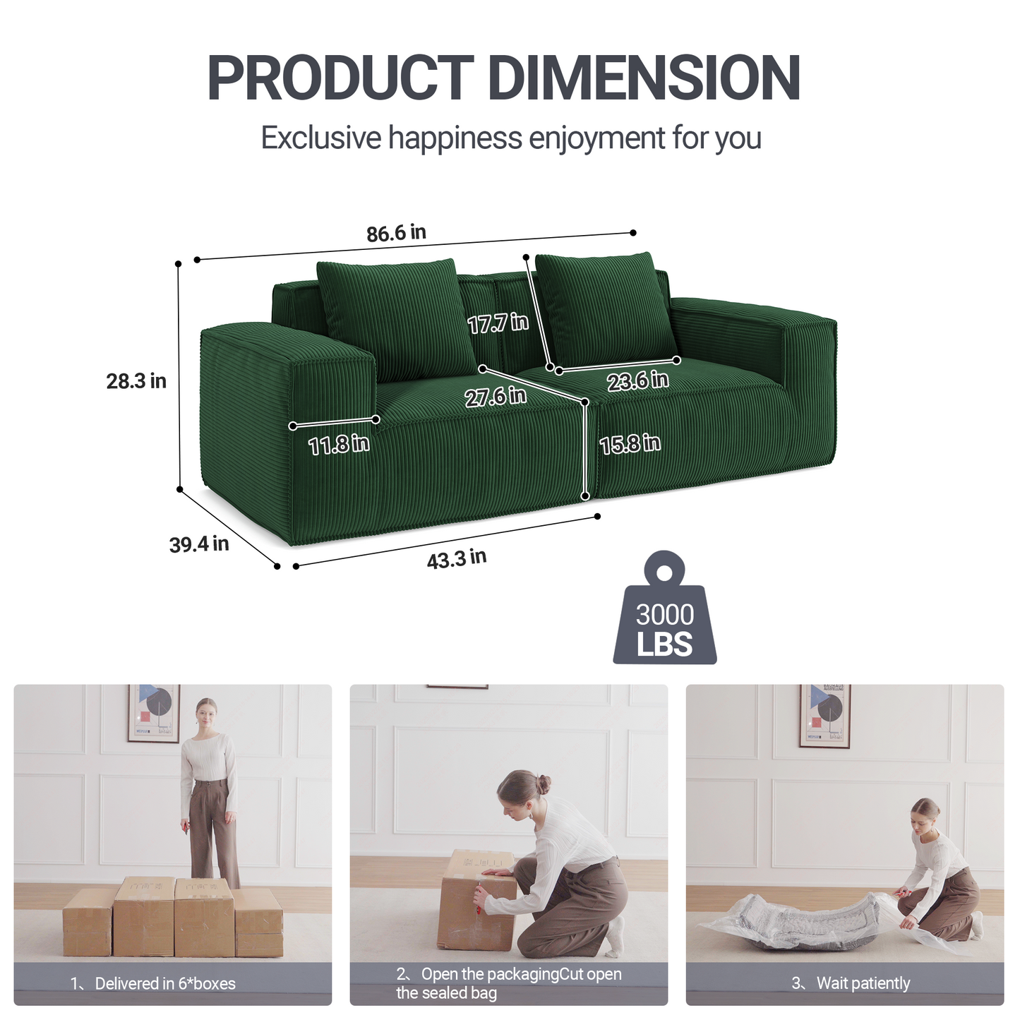 modular sofa can be converted into an oversized sofa bed Free conversion sofa set flexible configuration, soft corduroy cloud velvet fabric two person combination-green