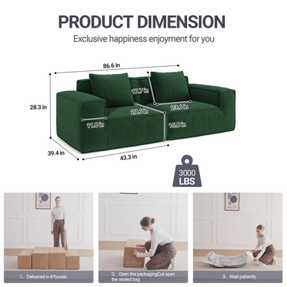 modular sofa can be converted into an oversized sofa bed Free conversion sofa set flexible configuration, soft corduroy cloud velvet fabric two person combination-green