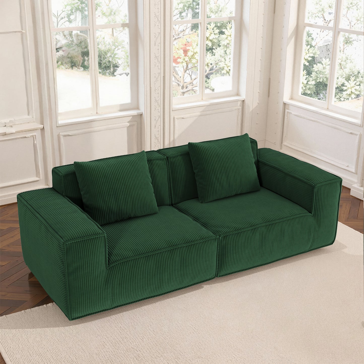 modular sofa can be converted into an oversized sofa bed Free conversion sofa set flexible configuration, soft corduroy cloud velvet fabric two person combination-green
