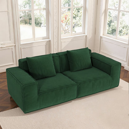 modular sofa can be converted into an oversized sofa bed Free conversion sofa set flexible configuration, soft corduroy cloud velvet fabric two person combination-green