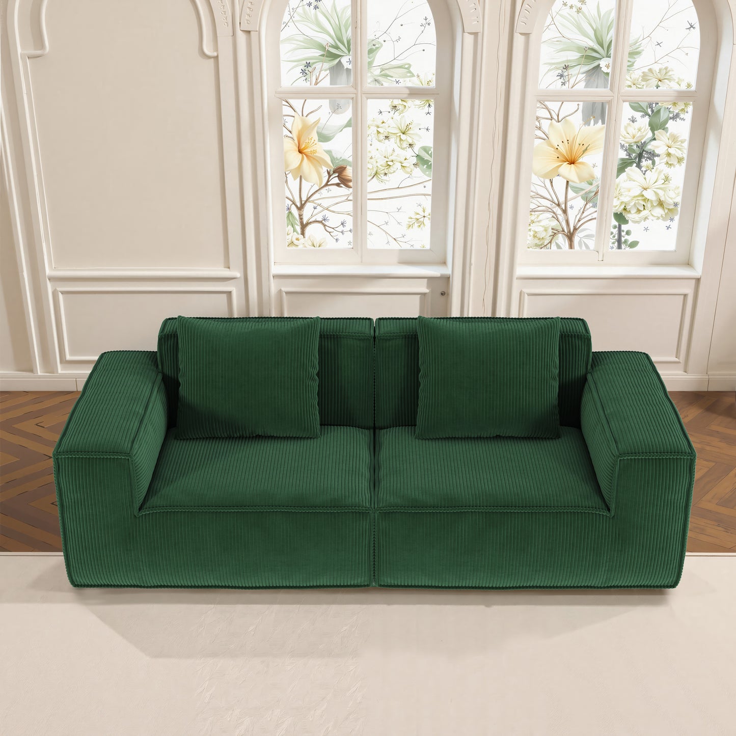 modular sofa can be converted into an oversized sofa bed Free conversion sofa set flexible configuration, soft corduroy cloud velvet fabric two person combination-green