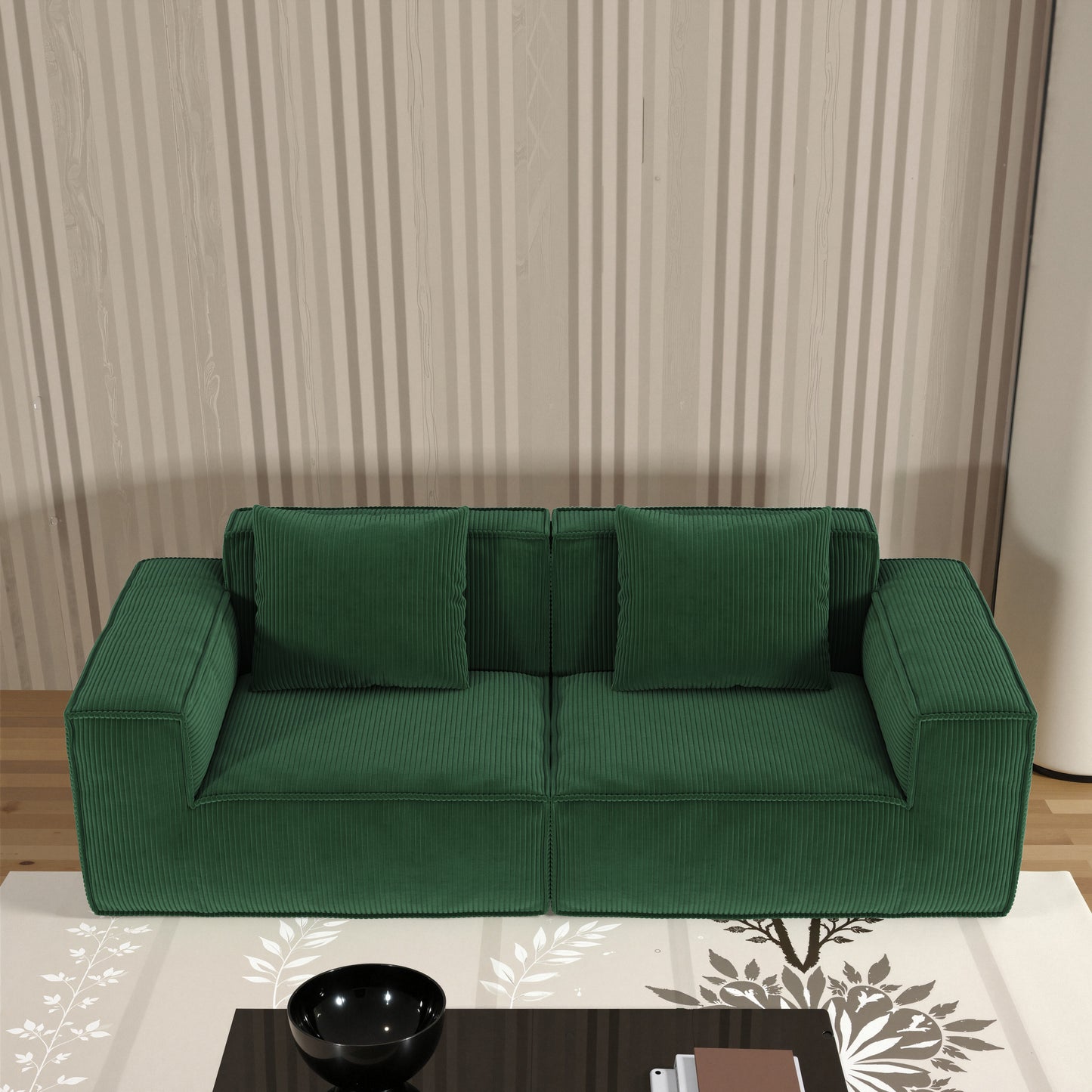 modular sofa can be converted into an oversized sofa bed Free conversion sofa set flexible configuration, soft corduroy cloud velvet fabric two person combination-green