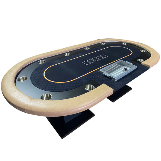 96" Premium Poker Table for 10 Player Texas Holdem Casino Game with Speed Cloth Dimmable LED Chip Tray Drop Box