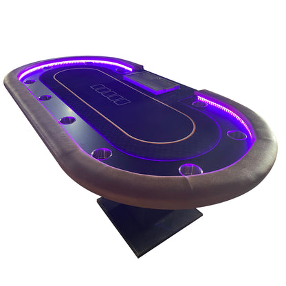 96" Premium Poker Table for 10 Player Texas Holdem Casino Game with Speed Cloth Dimmable LED Chip Tray Drop Box