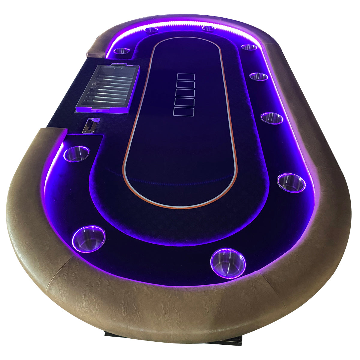 96" Premium Poker Table for 10 Player Texas Holdem Casino Game with Speed Cloth Dimmable LED Chip Tray Drop Box