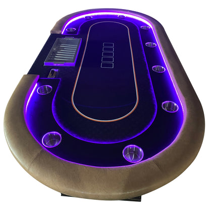 96" Premium Poker Table for 10 Player Texas Holdem Casino Game with Speed Cloth Dimmable LED Chip Tray Drop Box