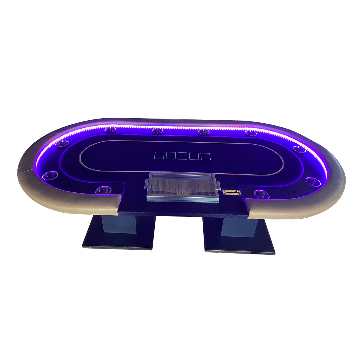 96" Premium Poker Table for 10 Player Texas Holdem Casino Game with Speed Cloth Dimmable LED Chip Tray Drop Box