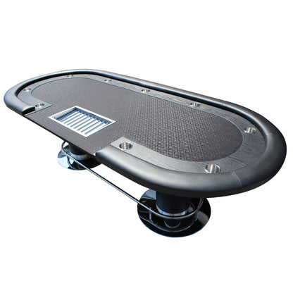 96" Poker Table for Casino Game Texas Holdem Oval Black Waterproof Felt with Racetrack