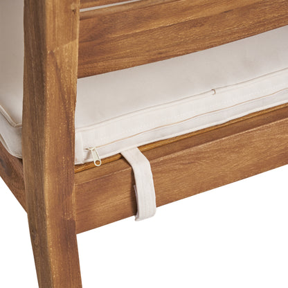 Outdoor Dining Chair Set of 2,Sandblast Natural Stained With Beige Cushion