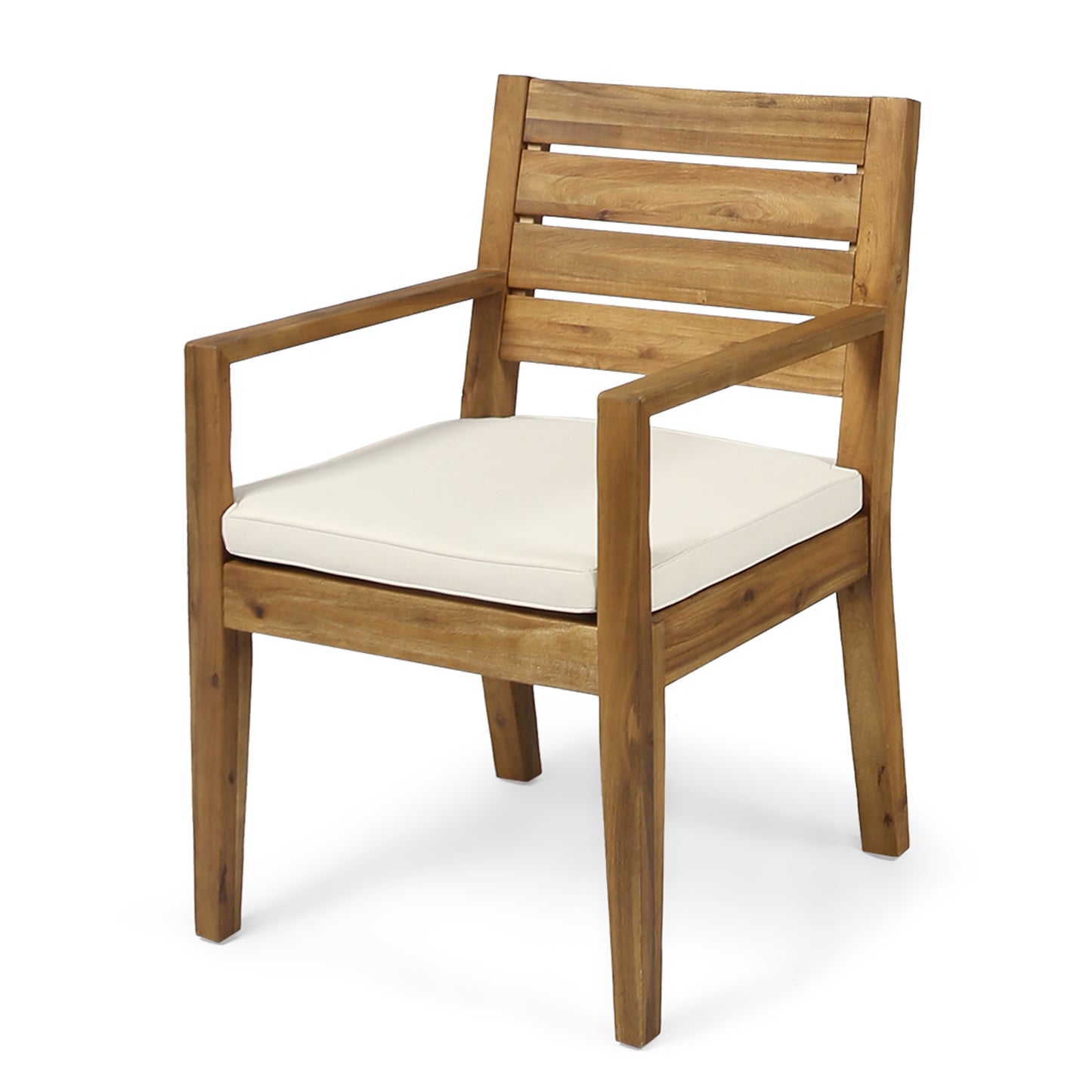 Outdoor Dining Chair Set of 2,Sandblast Natural Stained With Beige Cushion