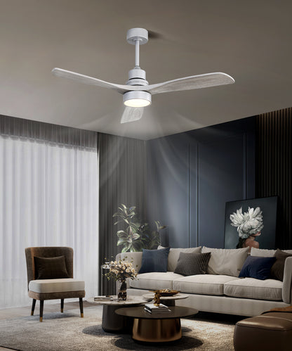 52 Inch Ceiling Fan Light With 6 Speed Remote Silver 3 Wood Blade Reversible DC Motor For Bedroom