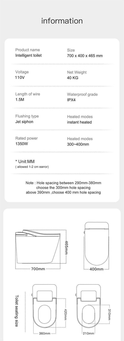 Smart Toilet with Built-in Heated Seat, Tankless Toilet with Auto Flushing, Adjustable Seat Temp, Flush Remote Control LED Digital Display, Elongated