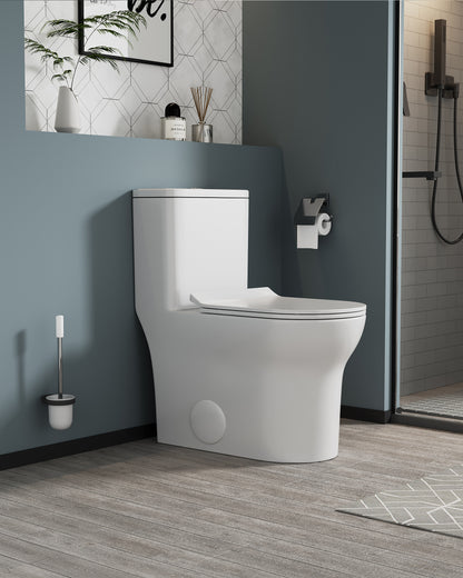 1.1/1.6 GPF Elongated Comfort Height Floor Mounted One-Piece Toilet, CUPC Certified, WaterSense Cetified, Ceramic, White Color, Soft Close Seat