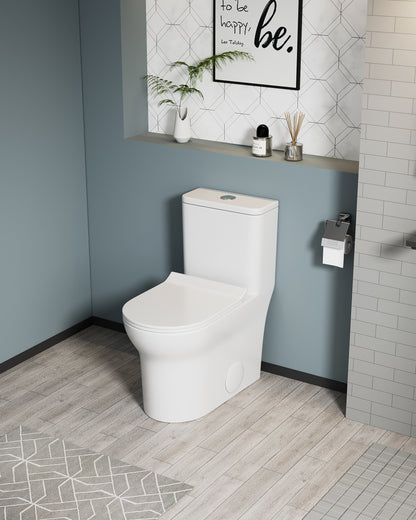 1.1/1.6 GPF Elongated Comfort Height Floor Mounted One-Piece Toilet, CUPC Certified, WaterSense Cetified, Ceramic, White Color, Soft Close Seat
