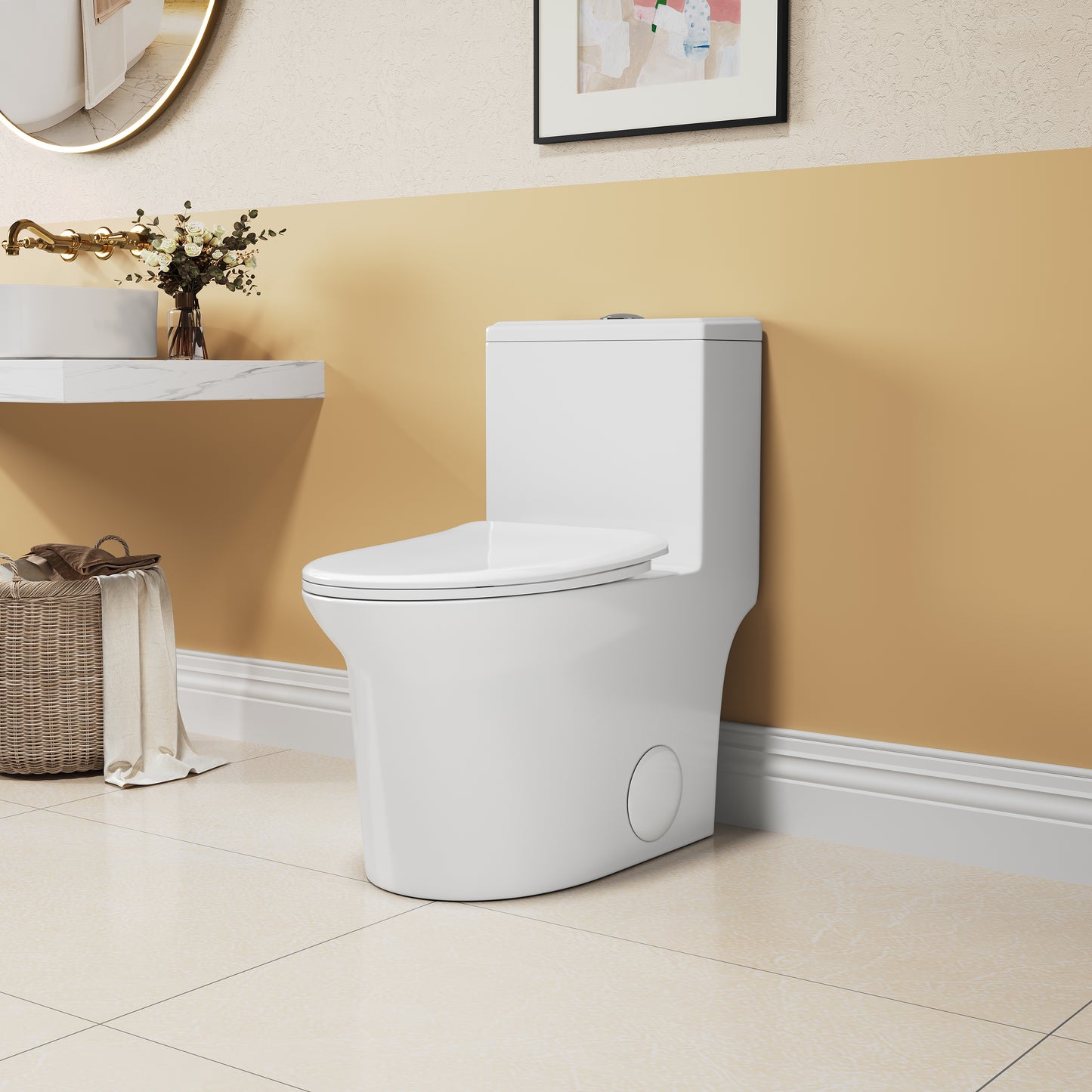 1.1/1.6 GPF Elongated Comfort Height Super Quite Flushing Floor Mounted One-Piece Toilet, CUPC Certified, WaterSense Cetified, Ceramic, White Color, Soft Close Seat