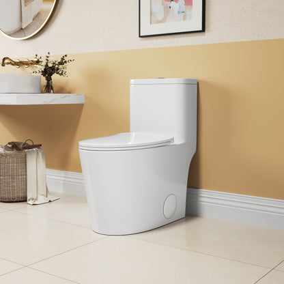 1.1/1.6 GPF Elongated Comfort Height Floor Mounted One-Piece Toilet , CUPC Certified, WaterSense Cetified, Ceramic, White Color, Soft Close Seat