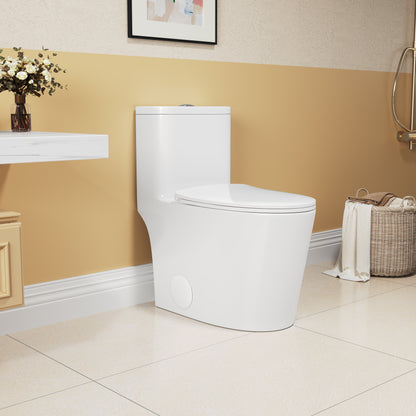 1.1/1.6 GPF Elongated Comfort Height Floor Mounted One-Piece Toilet , CUPC Certified, WaterSense Cetified, Ceramic, White Color, Soft Close Seat
