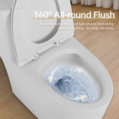 1.1/1.6 GPF Elongated Comfort Height Floor Mounted One-Piece Toilet , CUPC Certified, WaterSense Cetified, Ceramic, White Color, Soft Close Seat