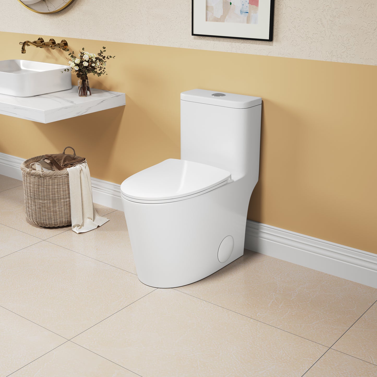 1.1/1.6 GPF Elongated Comfort Height Floor Mounted One-Piece Toilet , CUPC Certified, WaterSense Cetified, Ceramic, White Color, Soft Close Seat