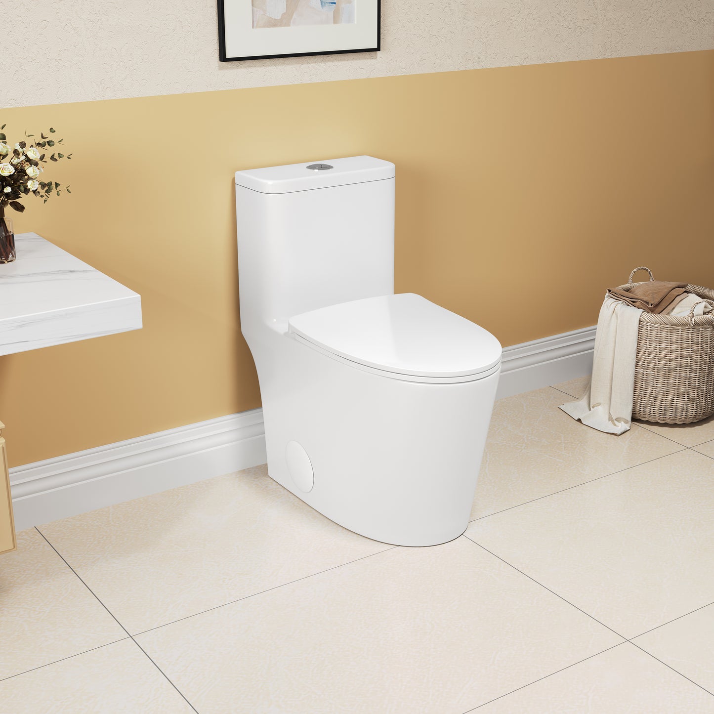 1.1/1.6 GPF Elongated Comfort Height Floor Mounted One-Piece Toilet , CUPC Certified, WaterSense Cetified, Ceramic, White Color, Soft Close Seat