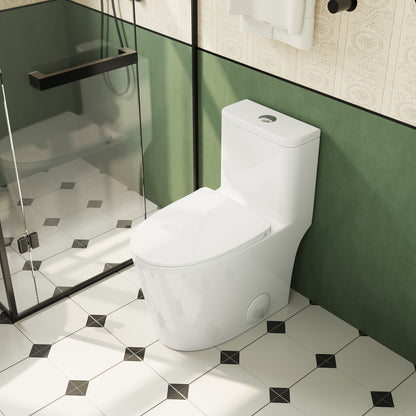 1.1/1.6 GPF Elongated Comfort Height Floor Mounted One-Piece Toilet , CUPC Certified, WaterSense Cetified, Ceramic, White Color, Soft Close Seat