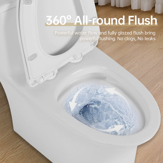 1.1/1.6 GPF Elongated Comfort Height Floor Mounted One-Piece Toilet, CUPC Certified, WaterSense Cetified, Ceramic, White Color, Soft Close Seat