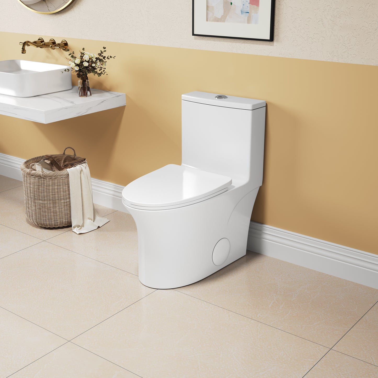 1.1/1.6 GPF Elongated Comfort Height Floor Mounted One-Piece Toilet, CUPC Certified, WaterSense Cetified, Ceramic, White Color, Soft Close Seat
