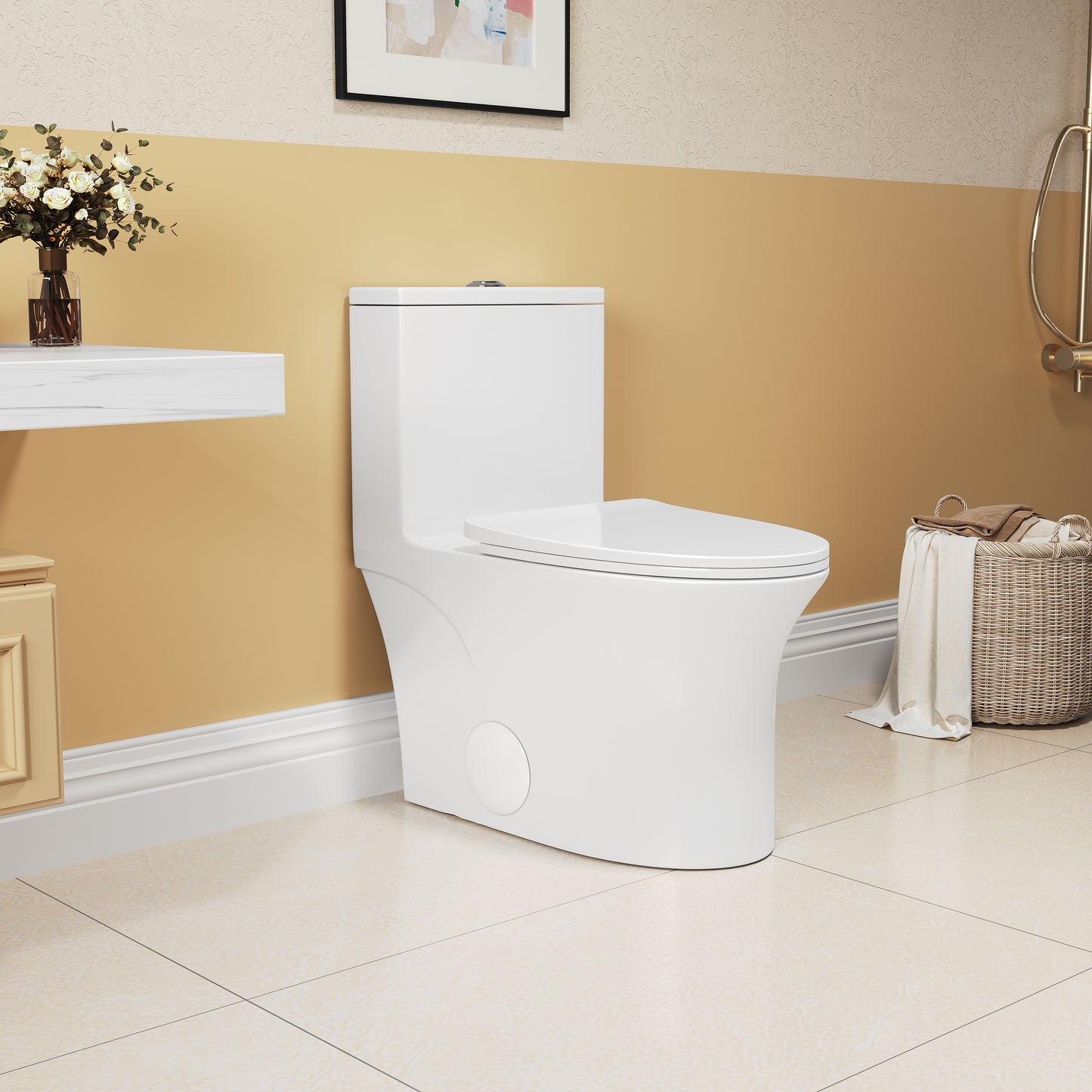 1.1/1.6 GPF Elongated Comfort Height Floor Mounted One-Piece Toilet, CUPC Certified, WaterSense Cetified, Ceramic, White Color, Soft Close Seat