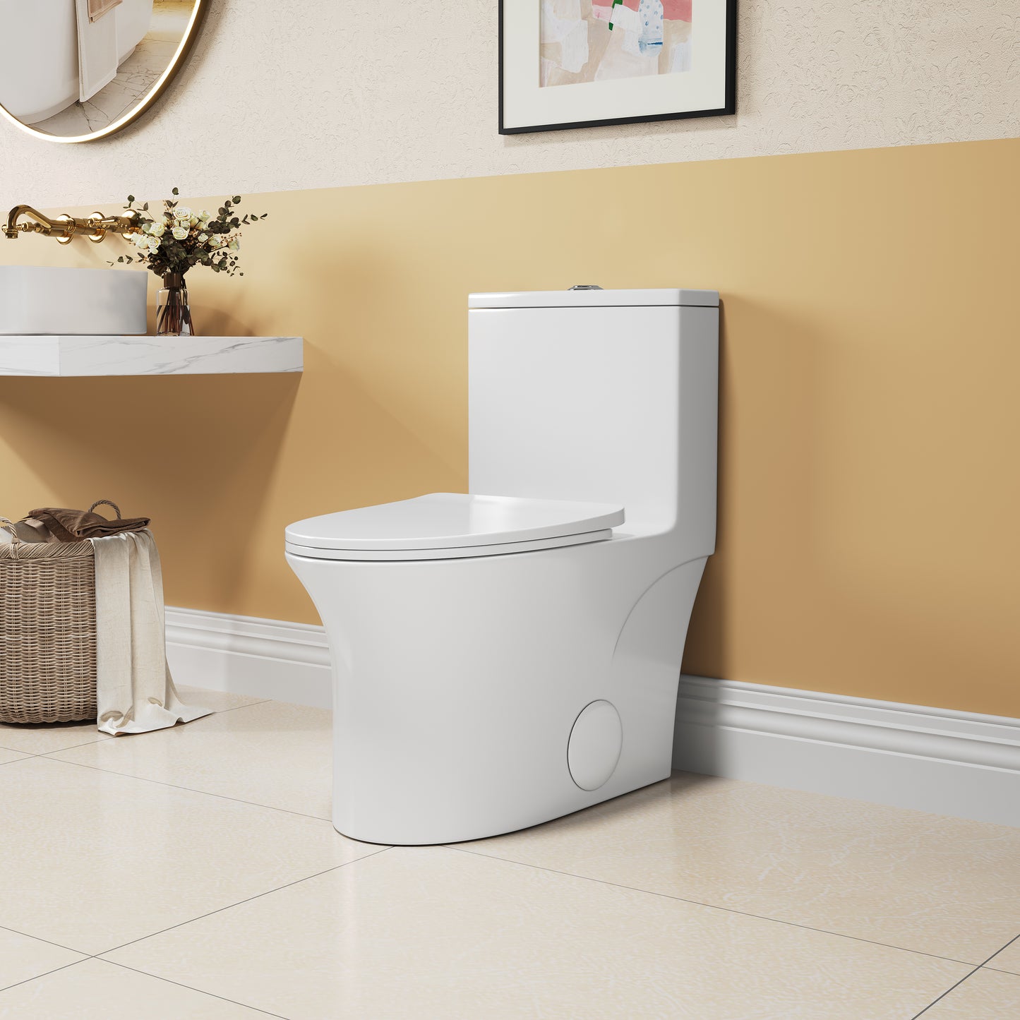 1.1/1.6 GPF Elongated Comfort Height Floor Mounted One-Piece Toilet, CUPC Certified, WaterSense Cetified, Ceramic, White Color, Soft Close Seat