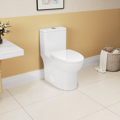 1.1/1.6 GPF Elongated Comfort Height Floor Mounted One-Piece Toilet, CUPC Certified, WaterSense Cetified, Ceramic, White Color, Soft Close Seat