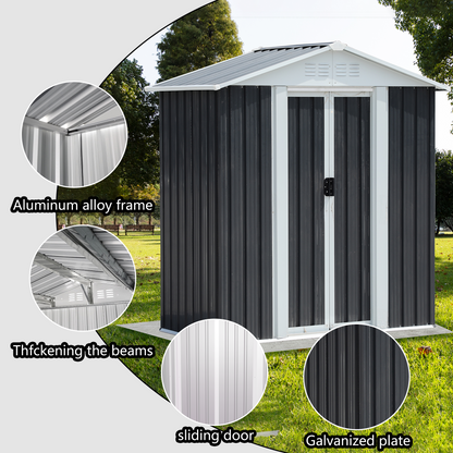 5x3 ft Grey Sliding Door Garden Shed for Outdoors Storage Apex Roof Design