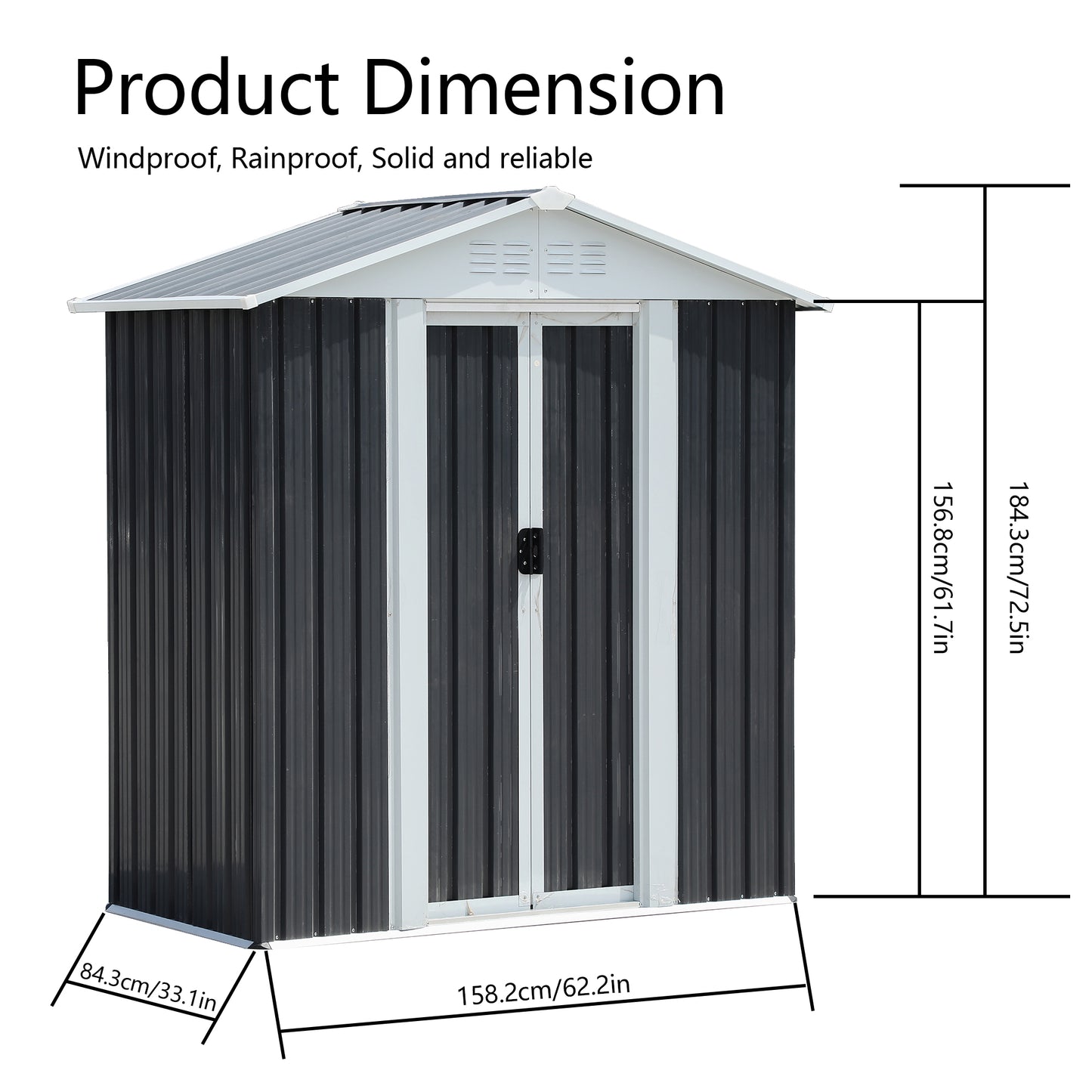 5x3 ft Grey Sliding Door Garden Shed for Outdoors Storage Apex Roof Design