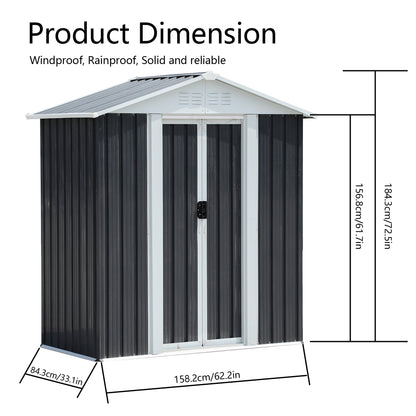 5x3 ft Grey Sliding Door Garden Shed for Outdoors Storage Apex Roof Design