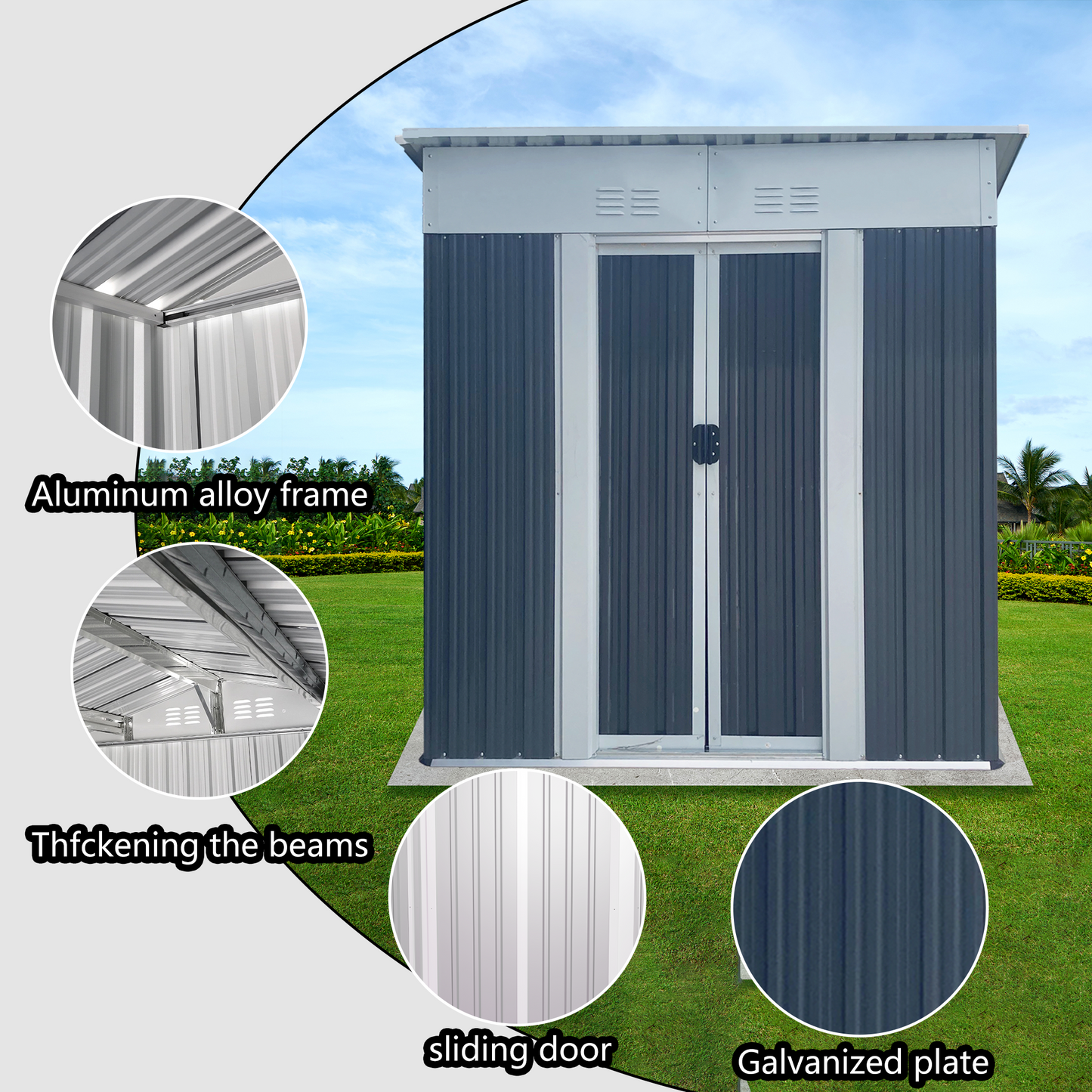 5FTx3FT Pent Roof Grey Outdoor Tool Bike Storage Garden Shed Tool House