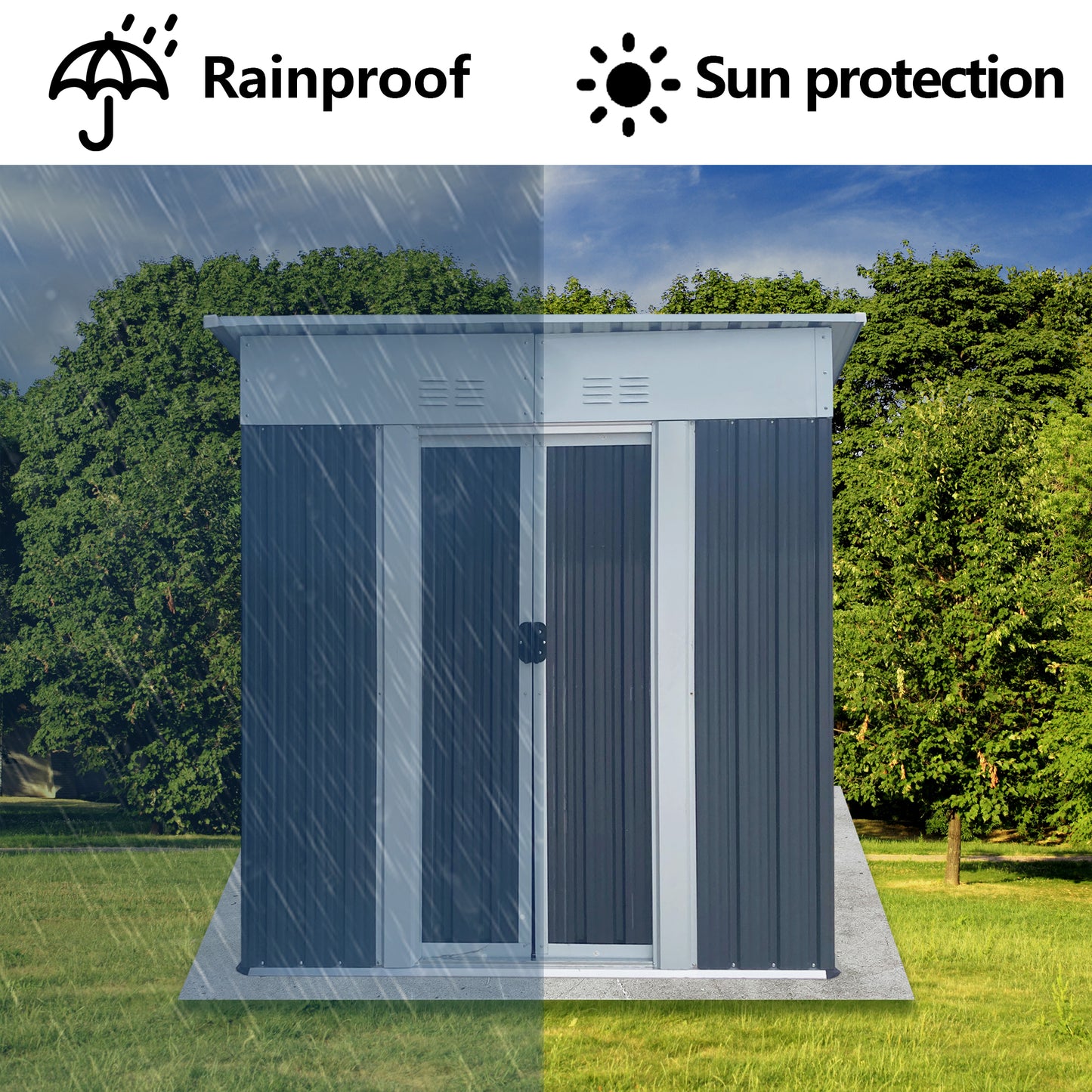 5FTx3FT Pent Roof Grey Outdoor Tool Bike Storage Garden Shed Tool House