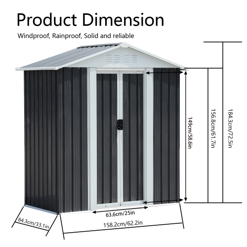 5X3 Feet Dark Grey Outdoor Storage Shed With Aluminum Alloy Frame With Base