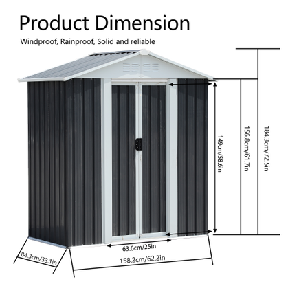5X3 Feet Dark Grey Outdoor Storage Shed With Aluminum Alloy Frame With Base