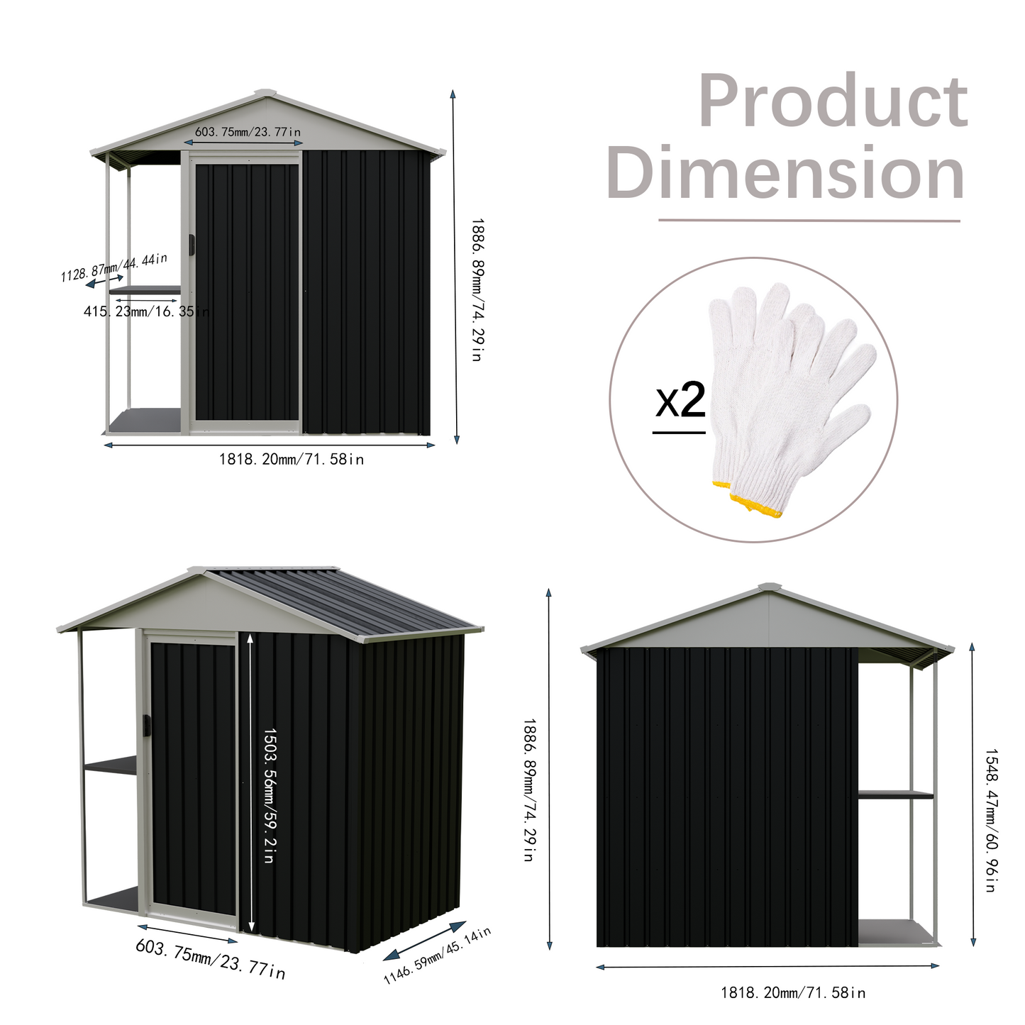 6 x 4 FT Outdoor Storage Shed with Rack Metal Garden Shed with Storage Shelves Bike Storage Tool Cabinet Box for Lawn Backyard Patio Use
