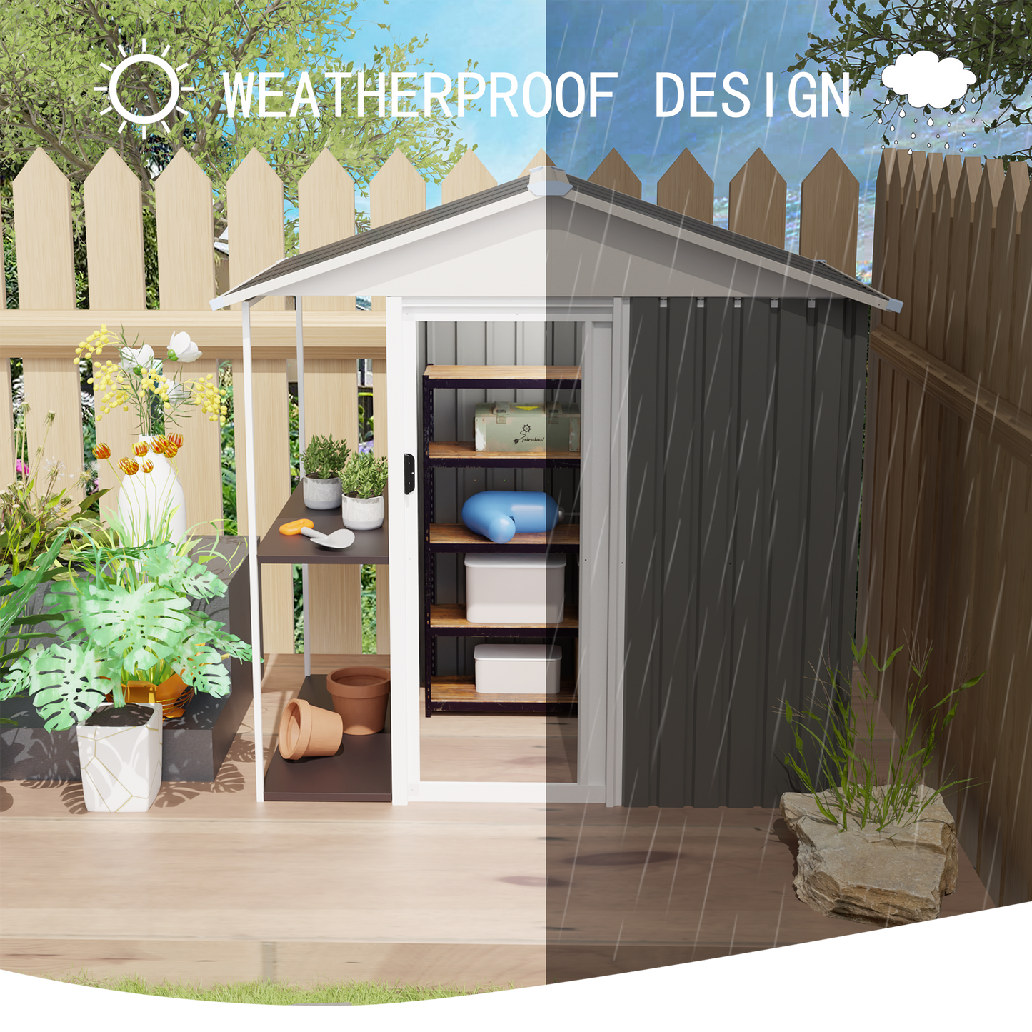 6 x 4 FT Outdoor Storage Shed with Rack Metal Garden Shed with Storage Shelves Bike Storage Tool Cabinet Box for Lawn Backyard Patio Use