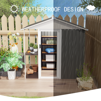 6 x 4 FT Outdoor Storage Shed with Rack Metal Garden Shed with Storage Shelves Bike Storage Tool Cabinet Box for Lawn Backyard Patio Use