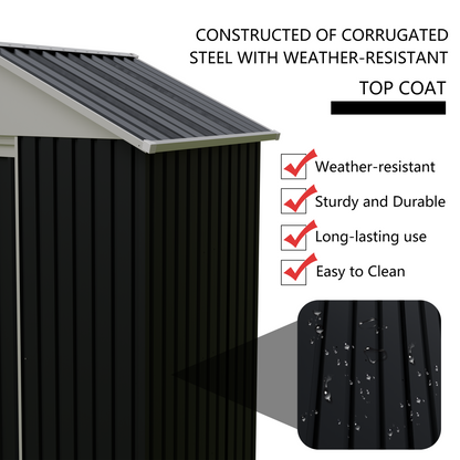 6 x 4 FT Outdoor Storage Shed with Rack Metal Garden Shed with Storage Shelves Bike Storage Tool Cabinet Box for Lawn Backyard Patio Use